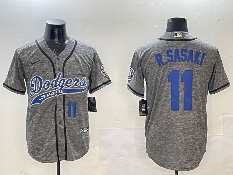 Men Los Angeles Dodgers #11 R.Sasaki Grey Joint Name 2025 Nike MLB Jersey style 4->los angeles dodgers->MLB Jersey